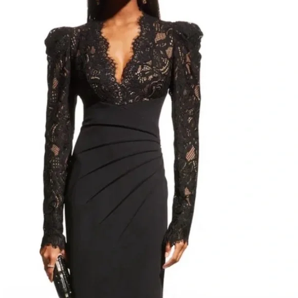 即着！国内発送！Tadashi Shoji dress avv16396m_black_nude2845ecomm_